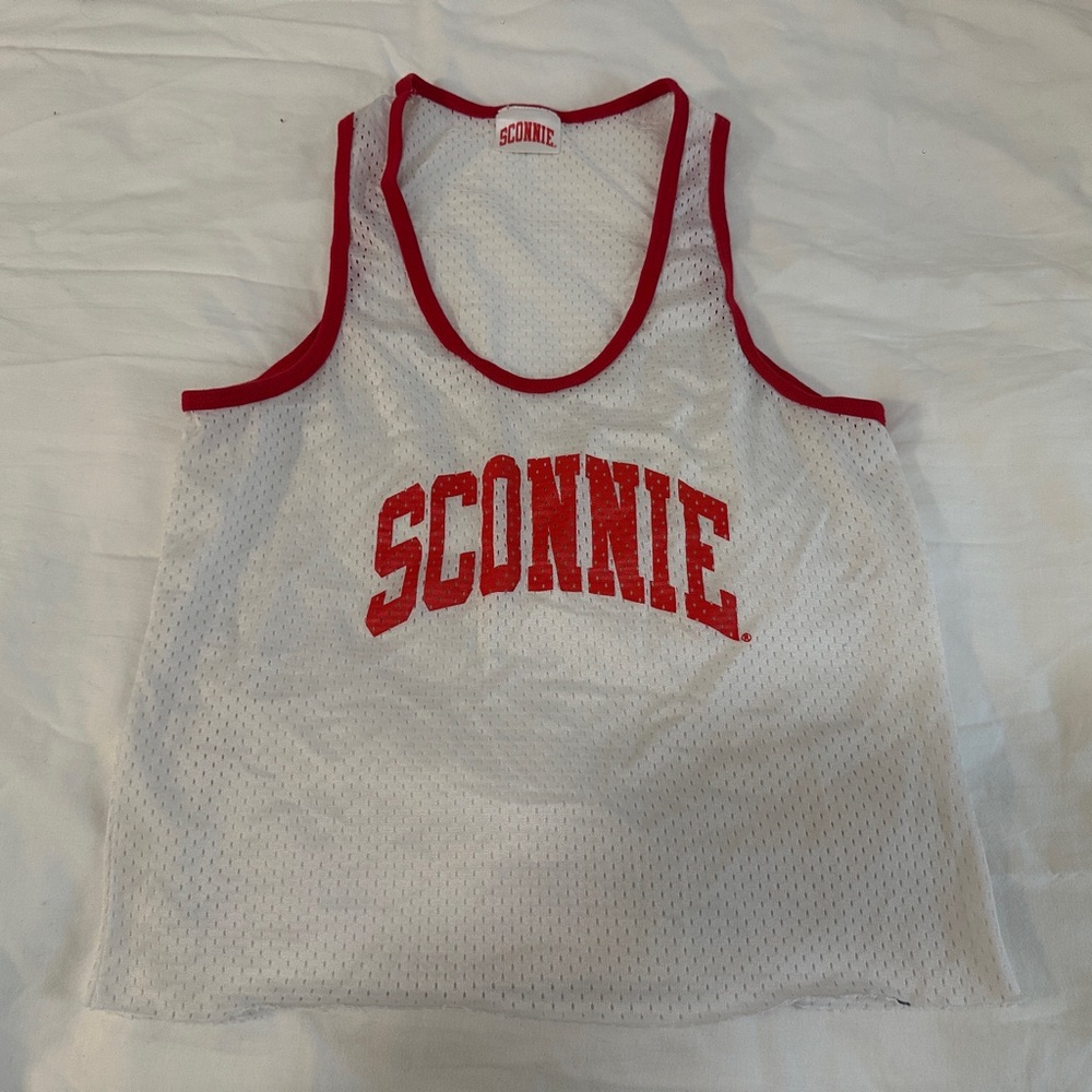 White and Red Sconnie Mesh Tank Top